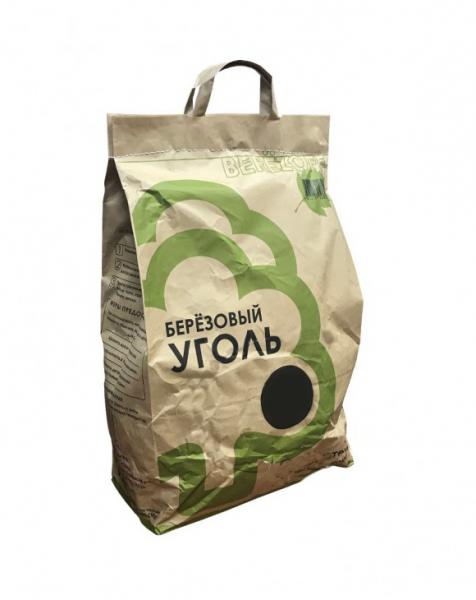 Уголь для мангала древесный 1 килограмм, пакет с ручкой БЕРЁЗОФФ Премиум
