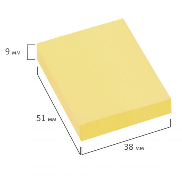 Блок самоклеящийся (стикеры) BRAUBERG ПАСТЕЛЬНЫЙ 38х51 мм, 100 листов, КОМПЛ 2 штуки, желтый