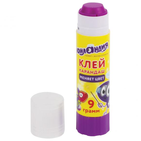 Клей-карандаш цветной ЮНЛАНДИЯ «ЮНЛАНДИК И ХАМЕЛЕОН», 9 г, обесцвечивающийся после высыхания