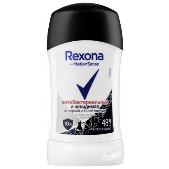 Дезодорант-антиперспирант стик женский REXONA Антибактериальный Невидимый на черном и белом, 40мл