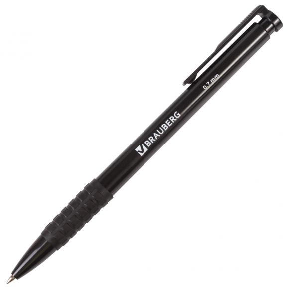 Ручка шариковая автоматическая BRAUBERG "Explorer", СИНЯЯ, корпус черный, узел 0,7 мм, линия письма 0,35 мм
