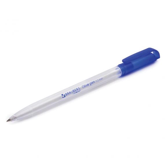Ручка шариковая масляная BRAUBERG "Olive Pen", СИНЯЯ, корпус прозрачный, 0,7 мм, линия 0,5 мм