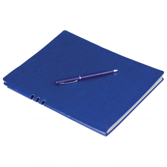 Тетрадь А5 (175x215 мм), BRAUBERG "NEBRASKA", 120 л., гибкая, под кожу, ручка, клетка, синий
