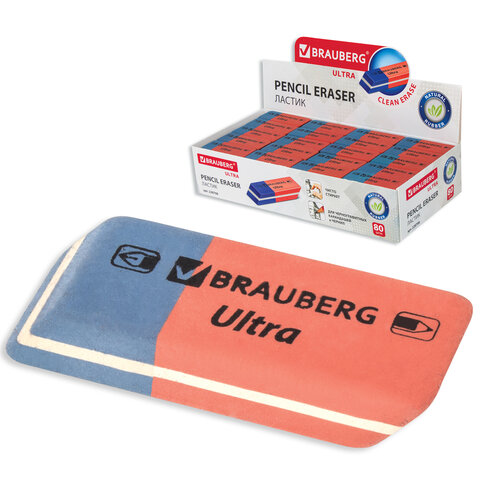 Ластик BRAUBERG "Ultra", 42х14х8 мм, красно-синий, натуральный каучук
