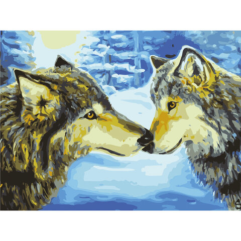 Картина по номерам 40х50 см, ОСТРОВ СОКРОВИЩ "Волки", на подрамнике, акриловые краски, 3 кисти