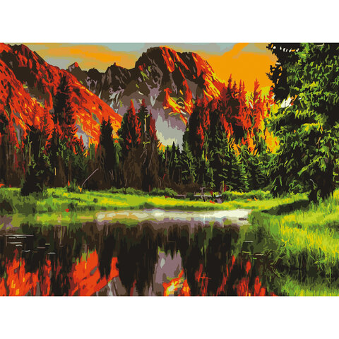 Картина по номерам 40х50 см, ОСТРОВ СОКРОВИЩ "Горное озеро", на подрамнике, акриловые краски, 3 кисти