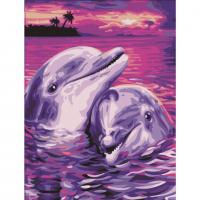 Картина по номерам 40х50 см, ОСТРОВ СОКРОВИЩ "Дельфины", на подрамнике, акриловые краски, 3 кисти