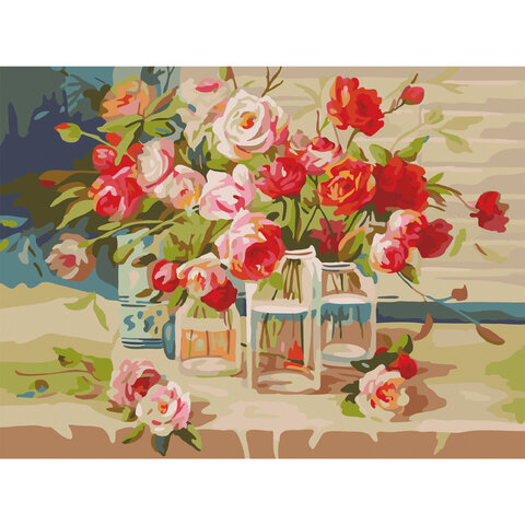 Картина по номерам 40х50 см, ОСТРОВ СОКРОВИЩ "Свежесть роз", на подрамнике, акриловые краски, 3 кисти