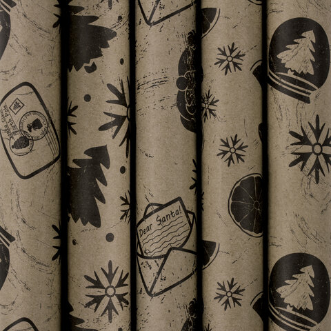 Бумага упаковочная новогодняя 70х100 см ЗОЛОТАЯ СКАЗКА "Kraft Collection", 80 г/м2