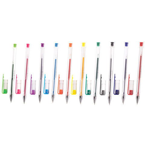 Ручки гелевые ПИФАГОР, НАБОР 10 ЦВЕТОВ, узел 0,5 мм, линия письма 0,35 мм