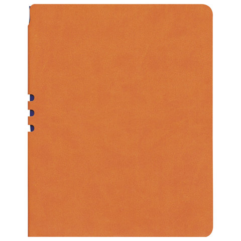 Тетрадь А5 (175x215 мм), BRAUBERG "NEBRASKA", 120 л., гибкая, под кожу, ручка, клетка, оранжевый
