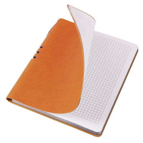 Тетрадь А5 (175x215 мм), BRAUBERG "NEBRASKA", 120 л., гибкая, под кожу, ручка, клетка, оранжевый