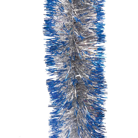 Мишура 1 штука, диаметр 70 мм, длина 2 м, серебро с синими кончиками