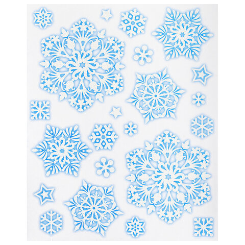 Украшение для окон и стекла ЗОЛОТАЯ СКАЗКА "Голубые снежинки 2", 30х38 см, ПВХ, 591196