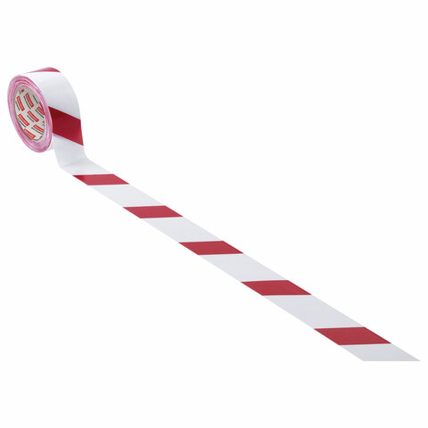 Лента сигнальная красно-белая, 50 мм х 200 м, BRAUBERG "Грандмастер", основа полиэтилен, 604890