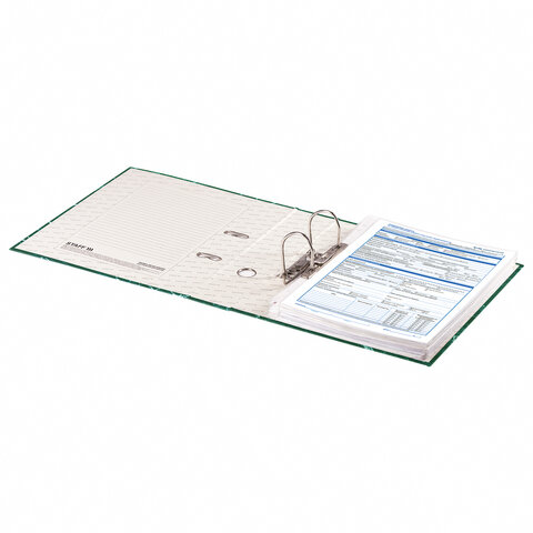 Папка-регистратор STAFF БЮДЖЕТ с мраморным покрытием, 70 мм, без уголка, зеленая, 229620