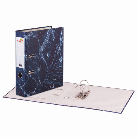 Папка-регистратор STAFF БЮДЖЕТ с мраморным покрытием, 70 мм, без уголка, синяя, 229618