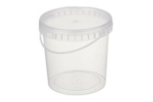 Ведро пищевое (контейнер) 1 литр с крышкой и ручкой (прозрачное), круглое