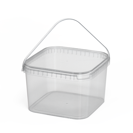 Ведро пищевое (контейнер) квадратное 3,5 литра с крышкой и ручкой (прозрачное)