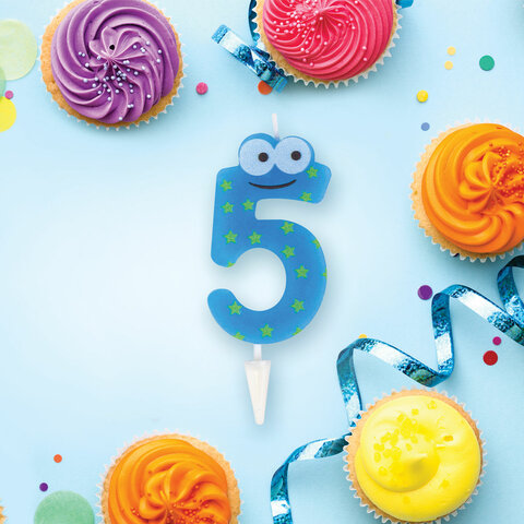 Свеча-цифра для торта 5 с глазками, 6 см, ЗОЛОТАЯ СКАЗКА, с держателем, в блистере