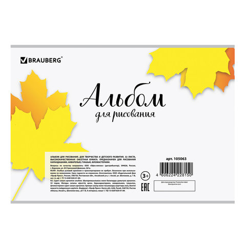 Альбом для рисования А4, 32 листа, скоба, обложка картон, BRAUBERG ЭКО, 202х285 мм, Краски