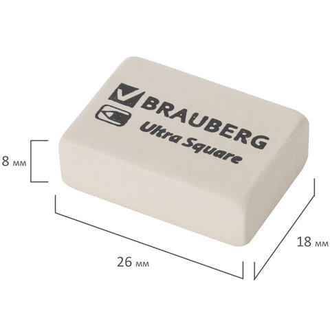 Ластик BRAUBERG "Ultra Square", 26х18х8 мм, белый, натуральный каучук