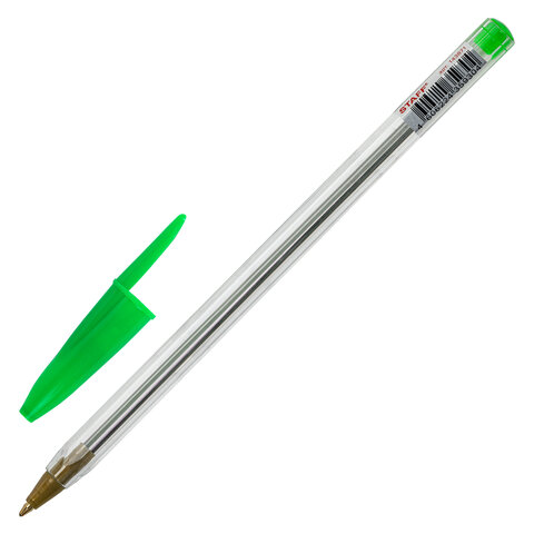 Ручка шариковая STAFF "Basic Budget BP-04", ЗЕЛЕНАЯ, линия письма 0,5 мм