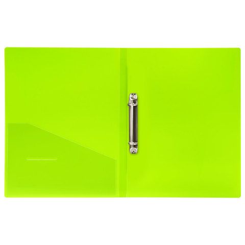 Папка на 2 кольцах BRAUBERG "Neon", 25 мм, внутренний карман, неоновая, зеленая, до 170 листов, 0,7 мм