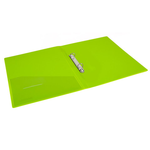 Папка на 2 кольцах BRAUBERG "Neon", 25 мм, внутренний карман, неоновая, зеленая, до 170 листов, 0,7 мм