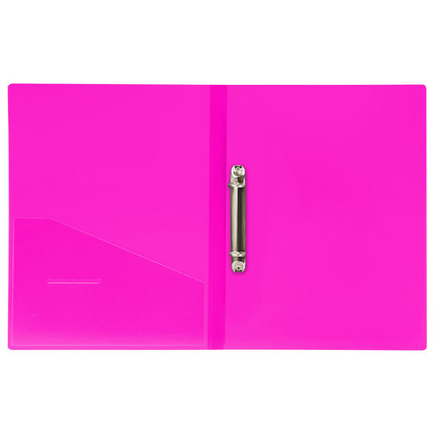 Папка на 2 кольцах BRAUBERG "Neon", 25 мм, внутренний карман, неоновая розовая, до 170 листов, 0,7 мм