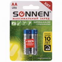 Батарейки SONNEN Super Alkaline, AA (LR6, 15А) комплект 2 шт., алкалиновые, пальчиковые