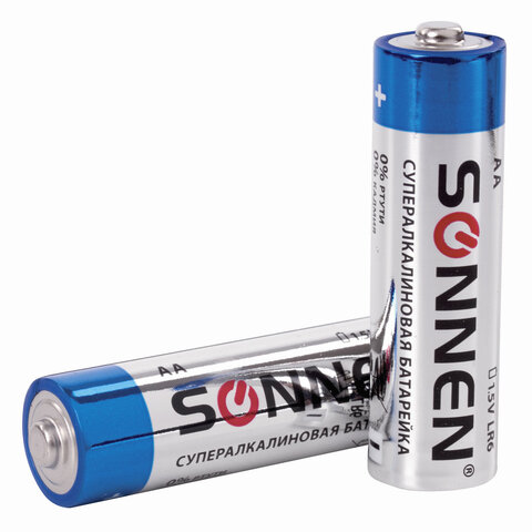 Батарейки SONNEN Super Alkaline, AA (LR6, 15А) комплект 2 шт., алкалиновые, пальчиковые