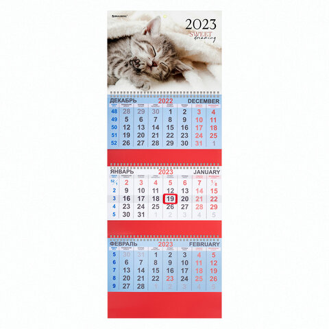 Календарь квартальный на 2023 г., 3 блока, 3 гребня, с бегунком, офсет, "SWEET DREAMS", BRAUBERG