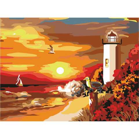 Картина по номерам 40х50 см, ОСТРОВ СОКРОВИЩ "Морской закат", на подрамнике, акриловые краски, 3 кисти
