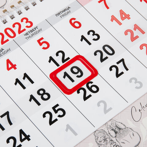 Календарь квартальный на 2023 г., 3 блока, 3 гребня, с бегунком, мелованная бумага, "BUNNY", BRAUBERG