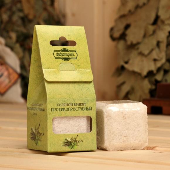 Соляной брикет эвкалипт, шалфей, мята 200 гр. Противопростудный Добропаровъ