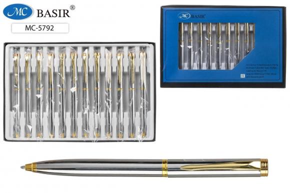 Ручка подарочная металлическая с поворотным механизмом, синяя, Basir, толщина письма 0,7