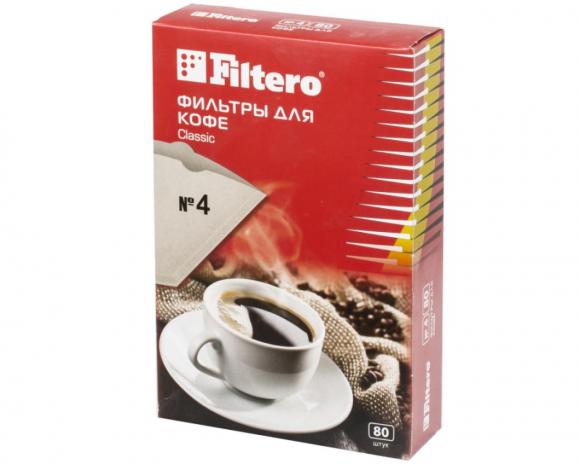 Фильтр FILTERO Classic №4 для кофеварок, бумажный, неотбеленный, 80 штук