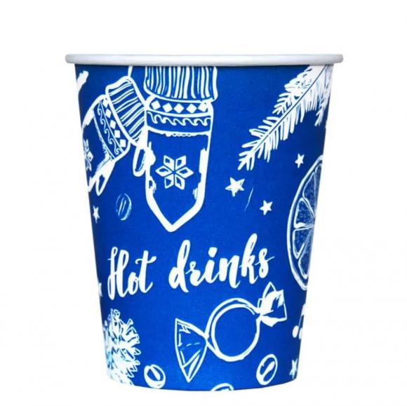 Стакан бумажный 250мл, Новогодний, синий