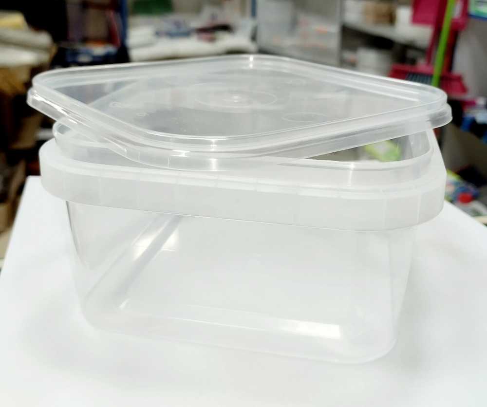 Ведро пищевое (контейнер) квадратное с крышкой, 650 мл, прозрачное