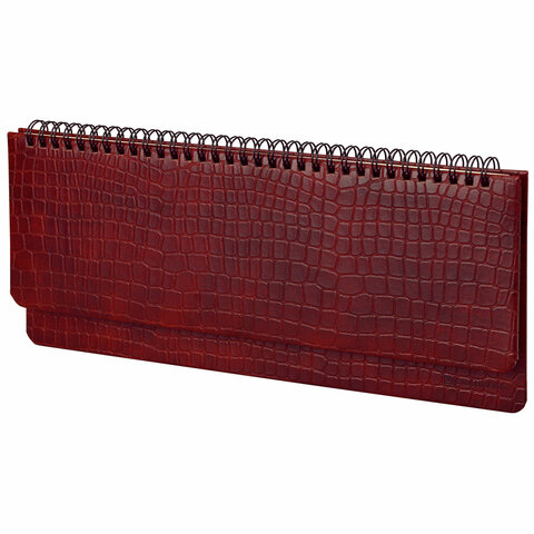 Планинг настольный недатированный (305х140 мм) BRAUBERG "Alligator", под кожу, 60 л., бордовый