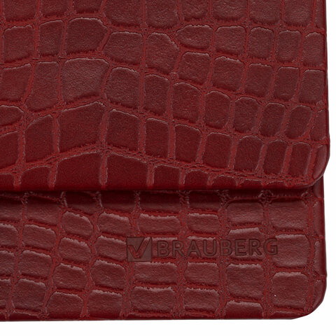 Планинг настольный недатированный (305х140 мм) BRAUBERG "Alligator", под кожу, 60 л., бордовый
