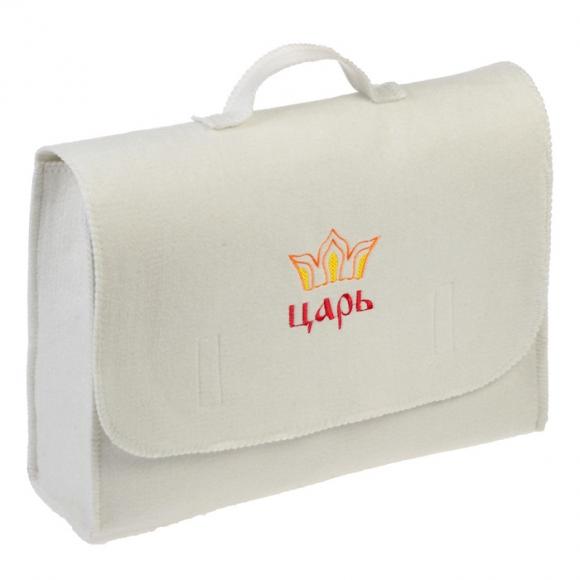 Набор банный с вышивкой Царь, портфель 5 предметов, белый