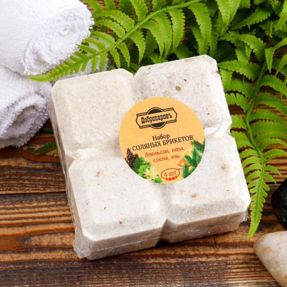Набор соляных брикетов 4 шт "Апельсин, липа, сосна, ель" по 200 гр "Добропаровъ"