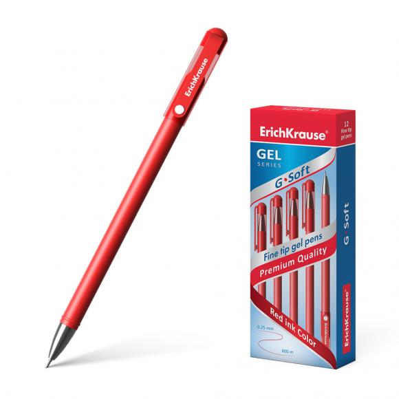Ручка гелевая Erich Krause (Эрик Краузе) G-SOFT красная, 0,38мм, красный корпус, покрытие Soft touch, 39432