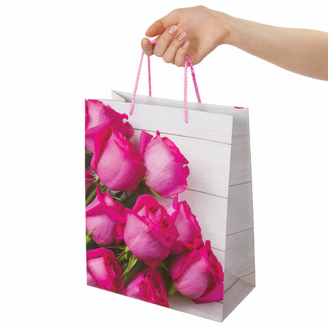 Пакет подарочный 26*12,7*32,4 см, "Розовые розы", ламинированный