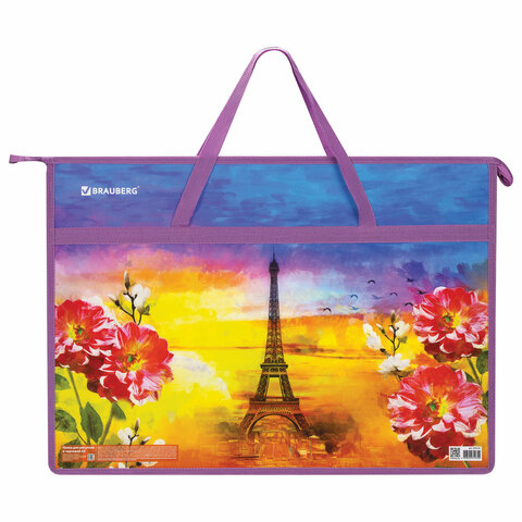 Папка для рисунков и чертежей с ручками BRAUBERG А3, пластик, молния сверху, "Paris"