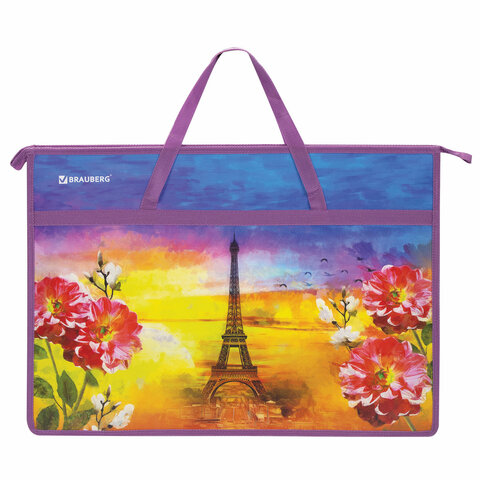 Папка для рисунков и чертежей с ручками BRAUBERG А3, пластик, молния сверху, "Paris"