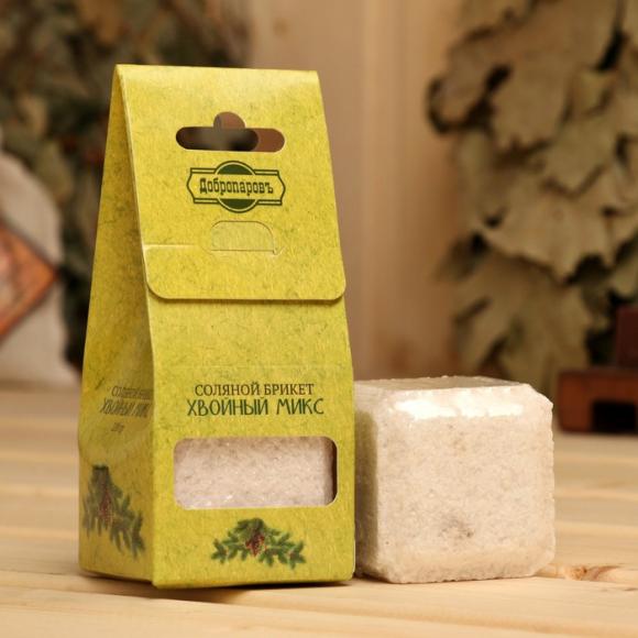 Соляной брикет "Хвойный микc" 200 гр. "Добропаровъ" пихта, сосна, ель