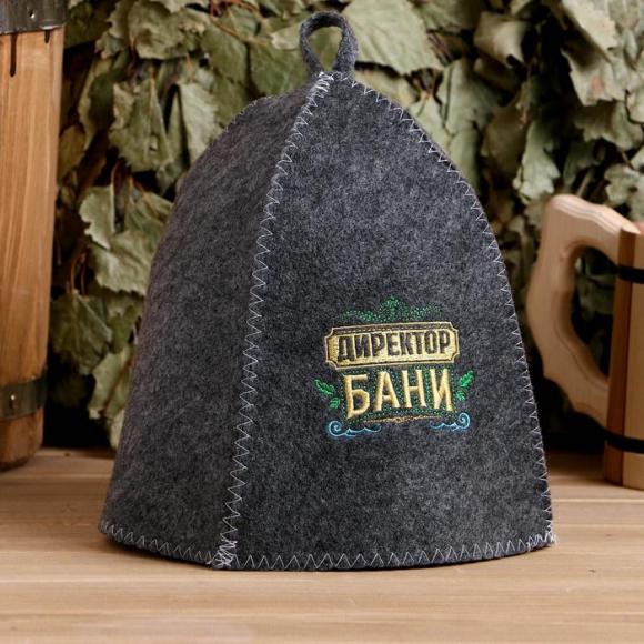 Набор для бани "Директор бани" 3 предмета (шапка, коврик и рукавица)